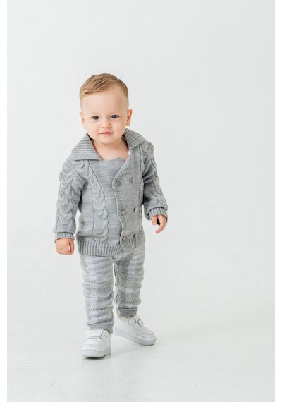 Babyhola Erkek Bebek Triko Hırka Pantolon Kışlık Takım 23110 Gri