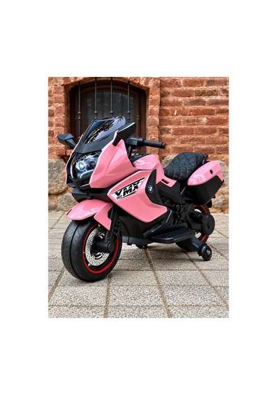 12v Akülü Çocuk Motoru 3-6 Yaş Led Işıklı Müzikli Deri Koltuklu Ayaktan Gazlı Pembe Pembe