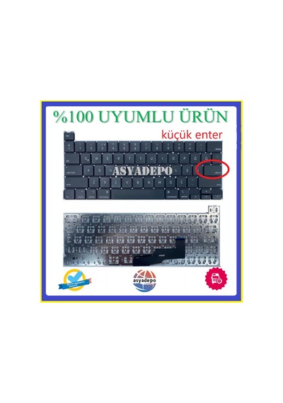 Apple Uyumlu MacBook Pro Retina 13 A2289 Emc3456 Klavye Tr Küçük Enter