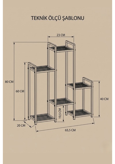 6 Raflı Siyah Metal Çiçeklik & Saksılık - Modern Dekoratif Balkon Ve Salon Bitki Standı