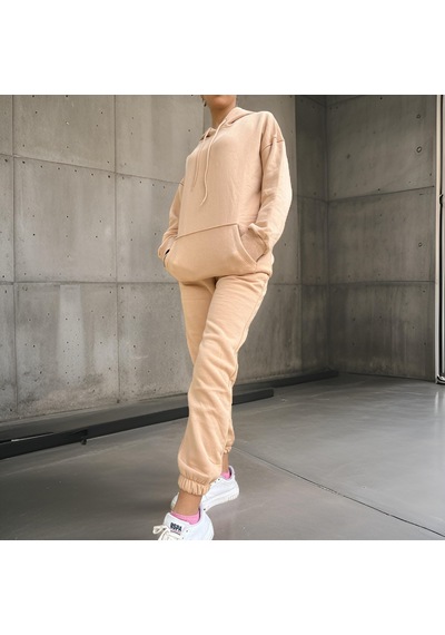 Ceyss Design Unisex Üç İplik Şardonlu Oversize Hoodieli Eşofman Takımı-bej Bej