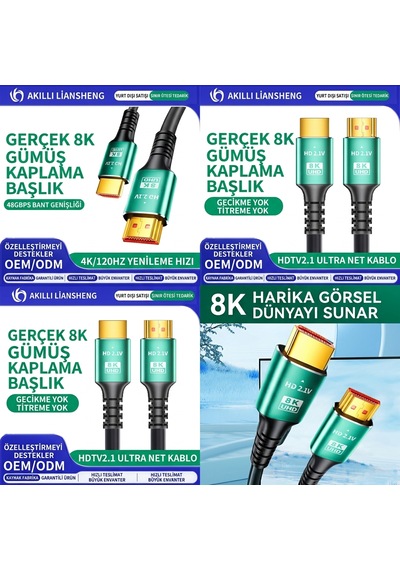 8k Ultra Hd Hdmı 2.1 Kablo - 48gbps 4k 120hz / 8k 60hz Altın Kaplama Örgülü Hdmı Kablosu