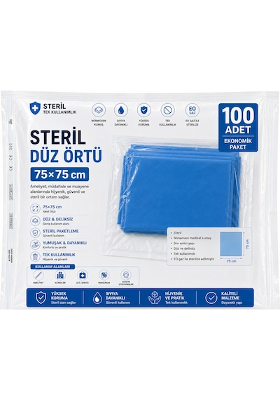 Steril Düz Örtü 75 x 75 Cm 100'lü