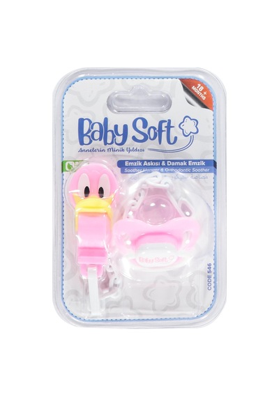 Babysoft Fıgurlu Emzık Askısı ve Damaklı Emzık No:3 - Pembe