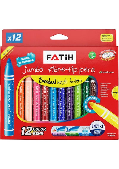 Jumbo Tombul Keçeli Kalem 12 Li Yıkanabilir 1 Adet Fatih Keçeli