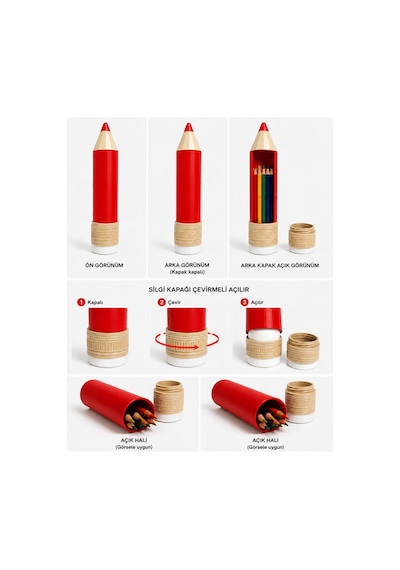 3dmom3 Baskı Kalem Şeklinde Kalem Kutusu 24 Cm, Pla Sağlıklı Malzeme, Okul Kırtasiye Kırmızı
