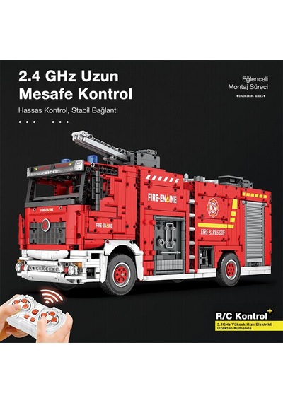 Reobrix Technic 22008 İtfaiye Kamyonu Kumandalı&motorlu Yapı Blok Seti Building Blocks Fire Ladder Truck - 2692 Parça