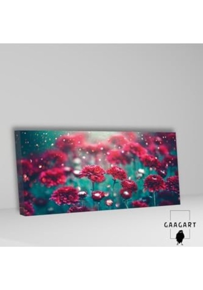 Panoramik Kanvas Duvar Tablosu Pırıltı Görünümlü Çiçekler, 120 X 60 -
