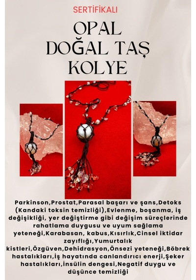 Sertifikalı Opal Doğal Taş Kolye El Yapımı Handmade A Kalite Çok REnkli