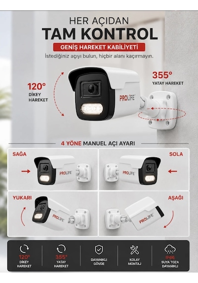 4 Kameralı Gece Renkli 8 Adet Warm Ledli Yeni Nesil 5 Mp Kuruluma Hazır Güvenlik Kamerası Seti