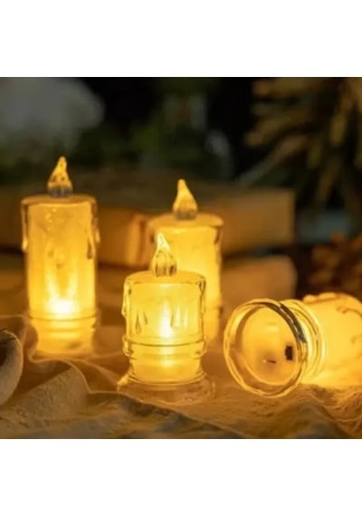 Gerçekçi Titrek Alev Efektli Pilli Led Mum 12'li Paket Çok Renkli