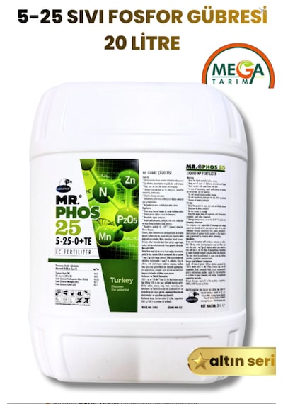 Ordu Mega Tarım Sıvı Fosfor Gübresi 5-25-0 İçerikli Mr. Phos Gübre Verim Gübresi 20 Litre 25 KG