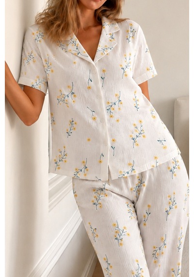 Kadın Loose Kalıp Pamuklu Çok Renkli Pijama Takımı