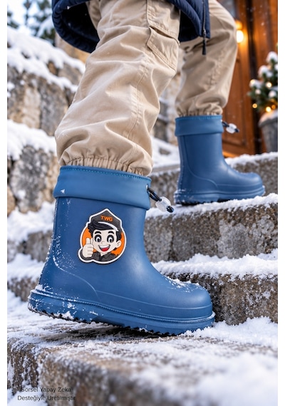 Muggo Kitty İçi Kürklü Lastikli Unisex Çocuk Günlük Yağmur Ve Kar Çizmesi Lacivert