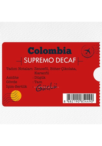 Colombia Supremo Decaf Kafeinsiz Yöresel Kahve Çekirdek 1000 G Diğer
