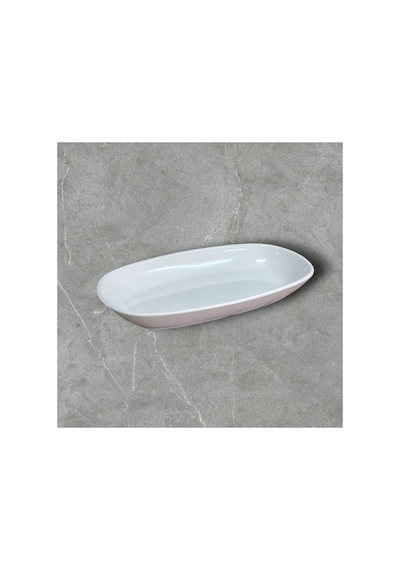 %100 Kırılmaz 4 Adet Melamin Oval Kayık Tabak 24x14 Cm - Beyaz Salata Meze Sos Tabağı Beyaz