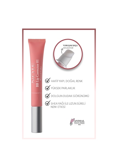 Note Cosmetique Bb Lip Corrector Renk Eşitleyici Ve Nemlendirici Dudak Parlatıcısı - 01 - Pembe