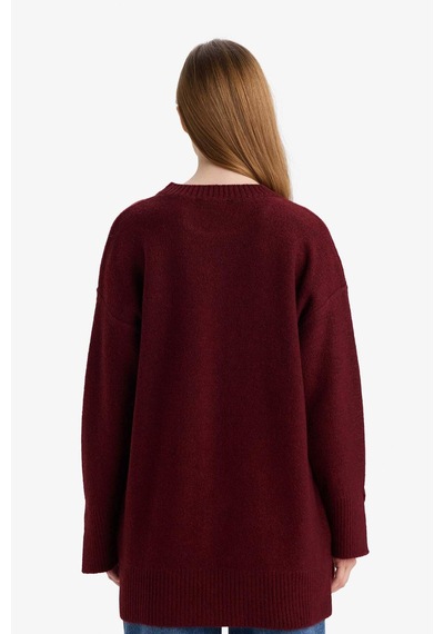 Defacto Loose Fit Bisiklet Yaka Triko Kazak Tunik F4547ax25wnbr181 Bordo-br181