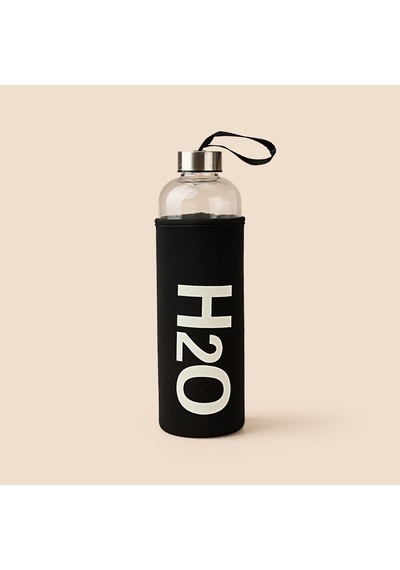 H2o Kılıflı Cam Matara - Şeffaf / Siyah - 1 Lt Çok Renkli
