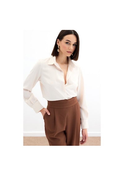 Sateen Klasik Düz Gömlek - Bej