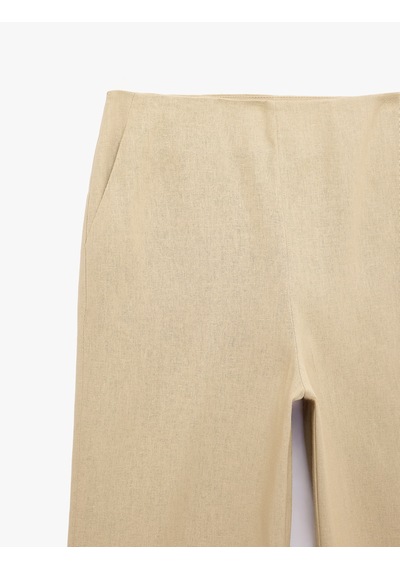 Koton Straight Fit Cepli Düz Bol Paça Keten Pantolon Vizon 6sak40009ew