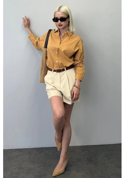 Madmext Mad Girls Camel Oversize Gömlek Mg1369 CAMEL