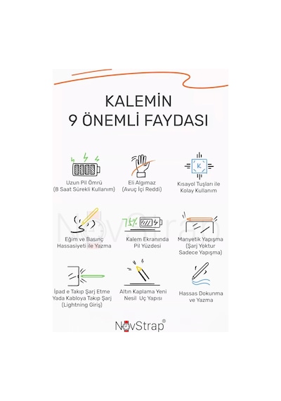 Novstrap Apple Uyumlu iPad  11. Nesil A16 / 10. Nesil 10.9 İnç İle Bluetooth Dokunmatik Tablet Kalemi Bp26bl Pil Ekranlı Kısayol Tuşlu Stylus Pencil
