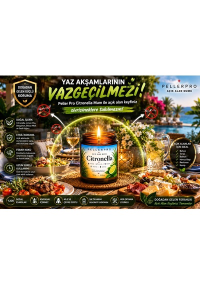 Açık Alanların Tercih Edilen Citronella& Limon Otu Mumu Bahçe Ve Teras Mumu 100gr Beyaz