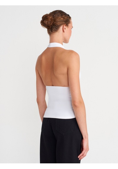 Dilvin 31968 Büzgülü Halter Yaka Top-beyaz Beyaz