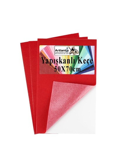 Kırmızı Yapışkanlı Keçe 50x70 Cm 3 Adet 2.0 Mm Kendinden Yapışkanlı Renkli Hobi Keçesi Elişi Keçe Kumaşı Anasınıfı