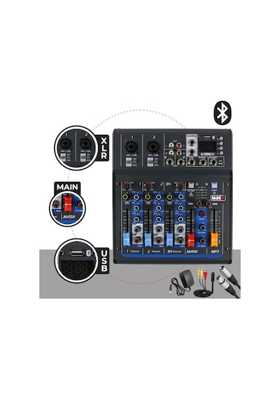 Midex MDX-45S Ses Mikseri Stüdyo Kayıt İçin 4 Kanal Ses Kartlı  +48V Phantomlu Kayıt Mikseri