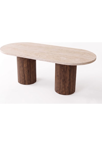 Lunera Traverten Oval Yemek Masası Ceviz