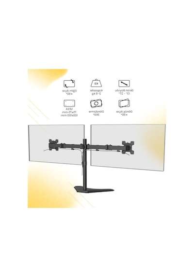 2-8 Kg Taşıma Kapasitesine Sahip 13-27 İnç Monitör Standı, Çift Kol Tasarımıyla