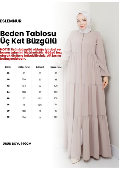 Eslemnur Üç Katlı Büzgü Detaylı Medine İpeği Ferace Siyah