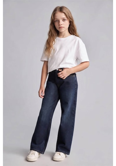 Defacto %100 Pamuk Straight Fit Koyu Mavi Kız Çocuk Jean Pantolon H6246a8/nm34