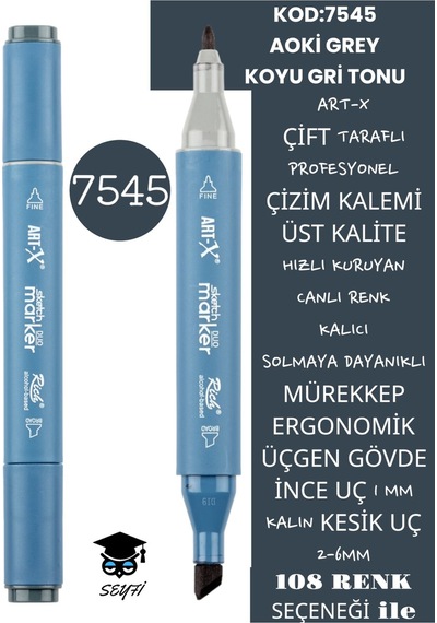 Çift Taraflı Profesyonel Çizim Kalemi Kalıcı Mürekkep Üçgen Gövde İnce Uç 1 Mm Kesik Uç 2-6mm Sketch 7545-koyu Gri Ton