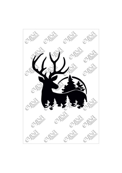 Geyik Çam Doğa Yılbaşı Süslemesi -duvar Dekorasyon Sticker 73x69cm Beyaz Renk