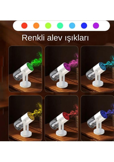 Projektör Görünümlü Rgb Işıklı Gece Lambası Ve Buhar Makinesi Beyaz