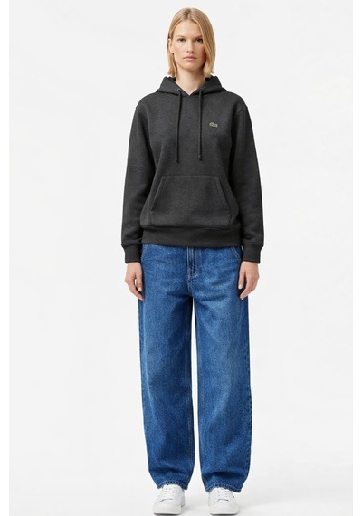 Lacoste Relaxed Fit Kapüşonlu Organik Pamuk Polyester Kadın Sweatshirt Siyah Siyah