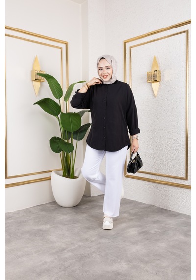 Nevayla Moda Beli Lastikli Keten Pantolon - Beyaz / A0104 Beyaz