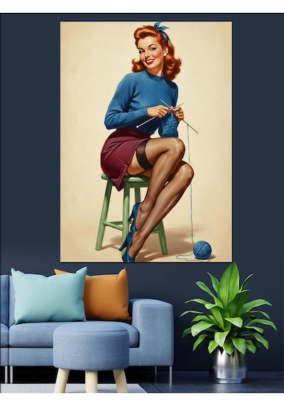 Dikiş Ören Pin-up Kadın Dekoratif Kanvas - Mdf Ahşap Tablo