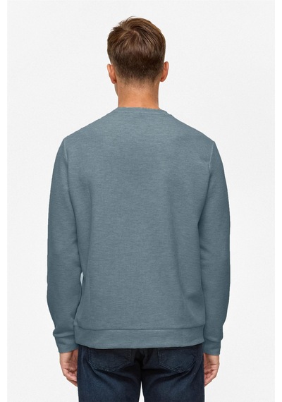 Süvari Bol Kesim O Yaka Melanj Desenli Waffle Sweatshirt Parlement Mavi M08