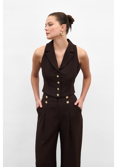 Sateen Eva Yelek - Kahve-136980 Kahve
