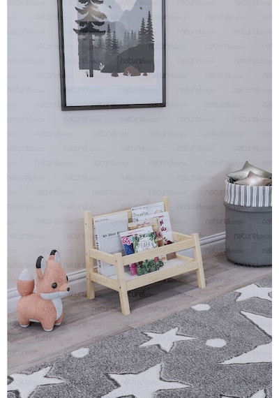 Baby Shark Klasik Masif Ahşap Montessori Bank Kitaplık ve Klasik Dergilik Ahşap