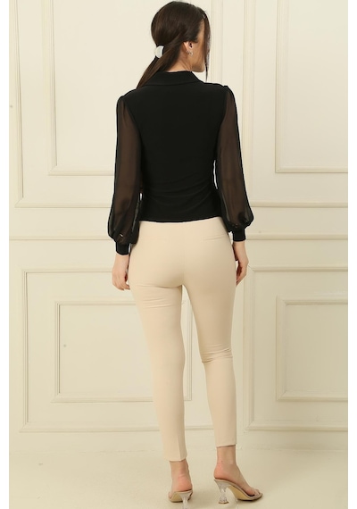 By Saygı Yüksek Bel Dar Paça En Boy Likra Pantolon-36162-bej Bej