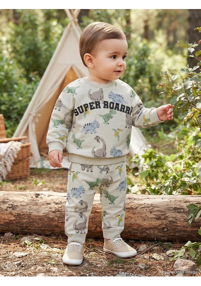 Civil Baby Dinozor Baskılı 6-18 Ay Sweatshirt - Bej Taş Rengi
