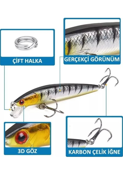 10 Adet 10cm 9gr Minnow Olta Yem Seti Rapala 1m Derinlik 10 Renk Karbon Çelik İğne