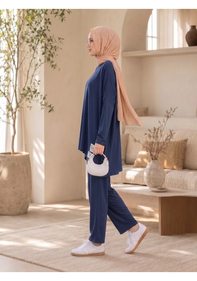 Unika Boutique Kadın Arma Detaylı Salaş İkili Takım Lacivert
