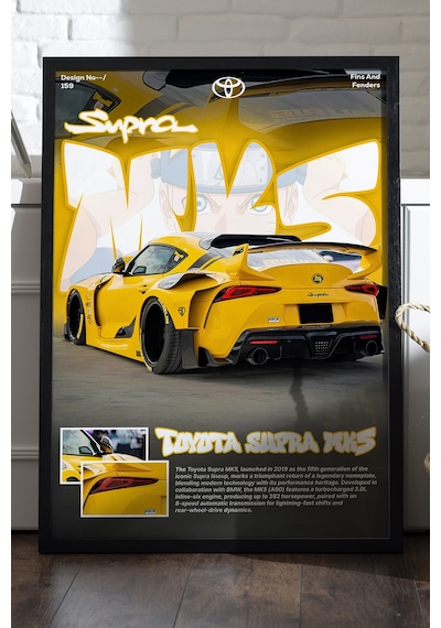 Toyota Supra Mk5 Siyah Ahşap Çerçeveli Poster, Dekoratif Araba Duvar Tablosu