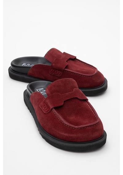 Luvishoes Luvi Shoes Laven Bordo Süet Hakiki Deri Kadın Terlik Bordo